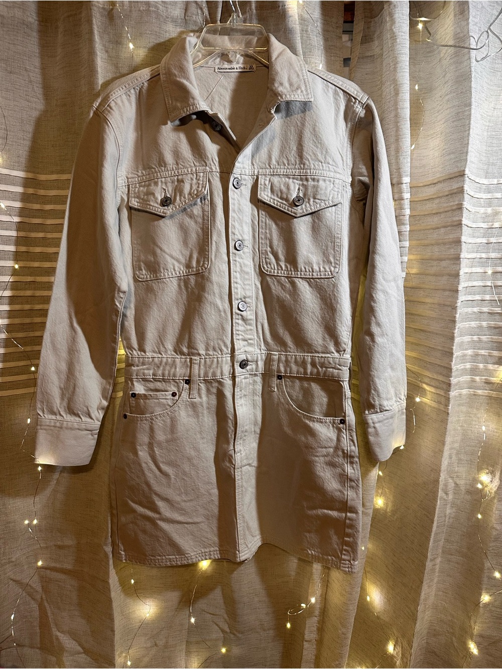 Abercrombie & Fitch khaki denim Utility Button-Front Safari Mini Shirt Dress